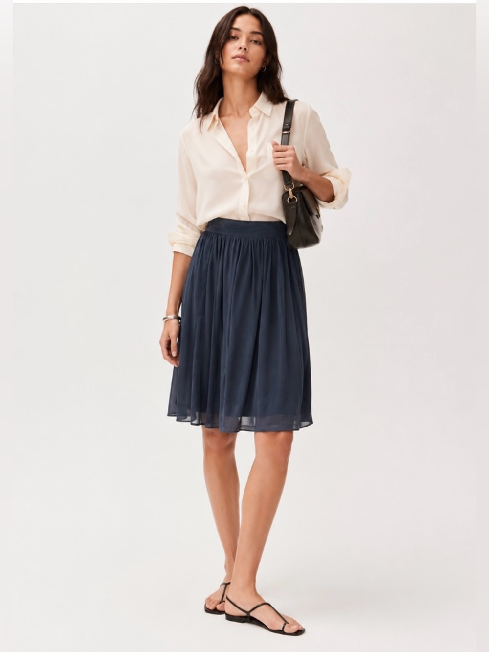 SOLER Silk Knee Length Skirt Pleated 100% Silk